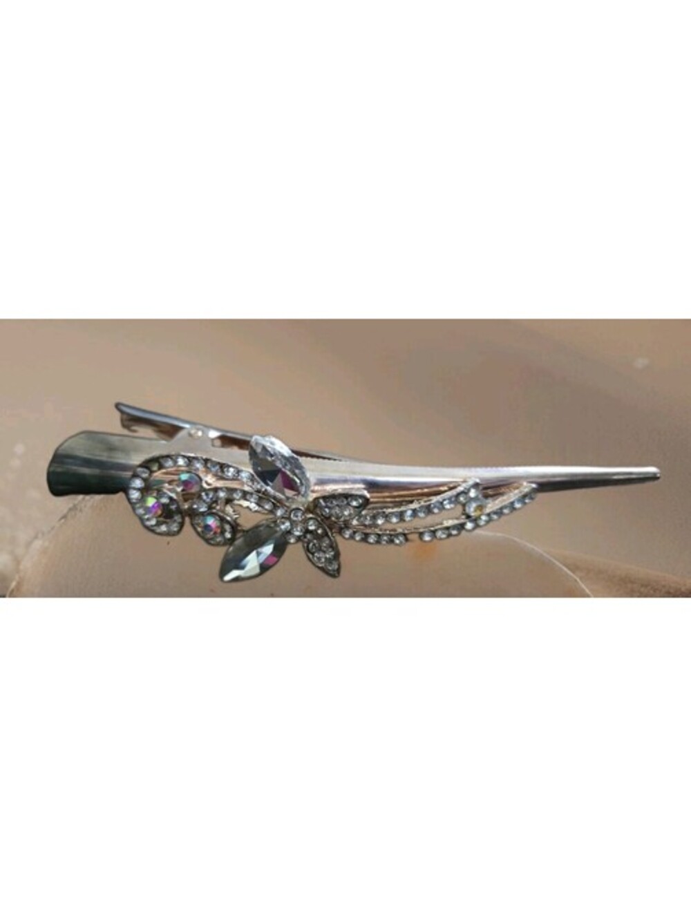Crystal Alligator Hair Fur Scarf Clip Bling Duckbill Barrett Rhinestone Goldtone